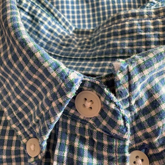 Abercrombie & Fitch Mens Shirt M Green Blue Gingham Button-Down Flaws - Picture 7 of 9